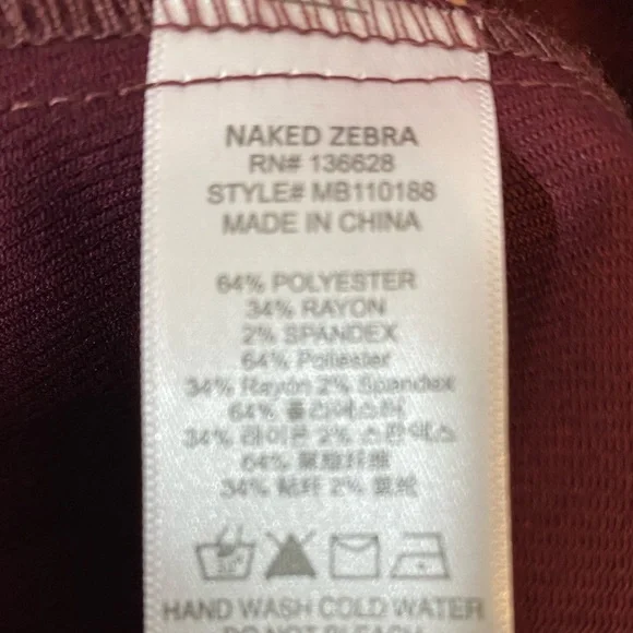 Naked Zebra Wine Color Cold Shoulder Top Size Large - Picture 4 of 4